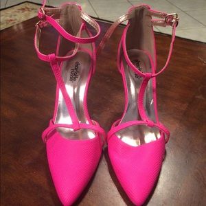 LADIES CHARLOTTE RUSSE HOT PINK STRAPPY HEELS SZ 7